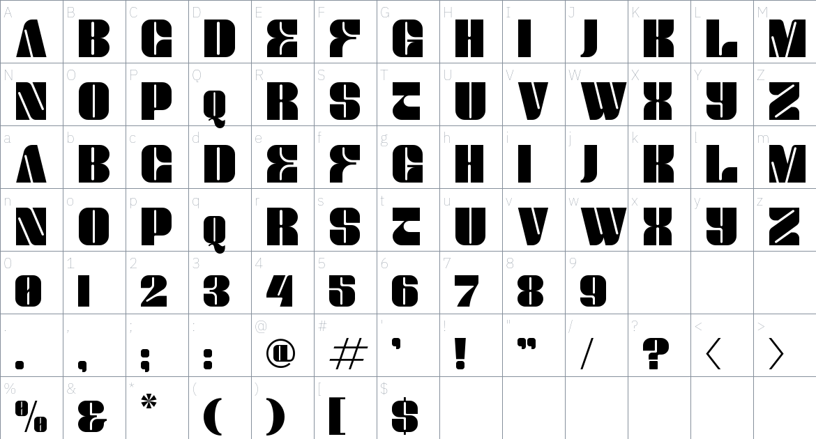 Mentra font Character Map