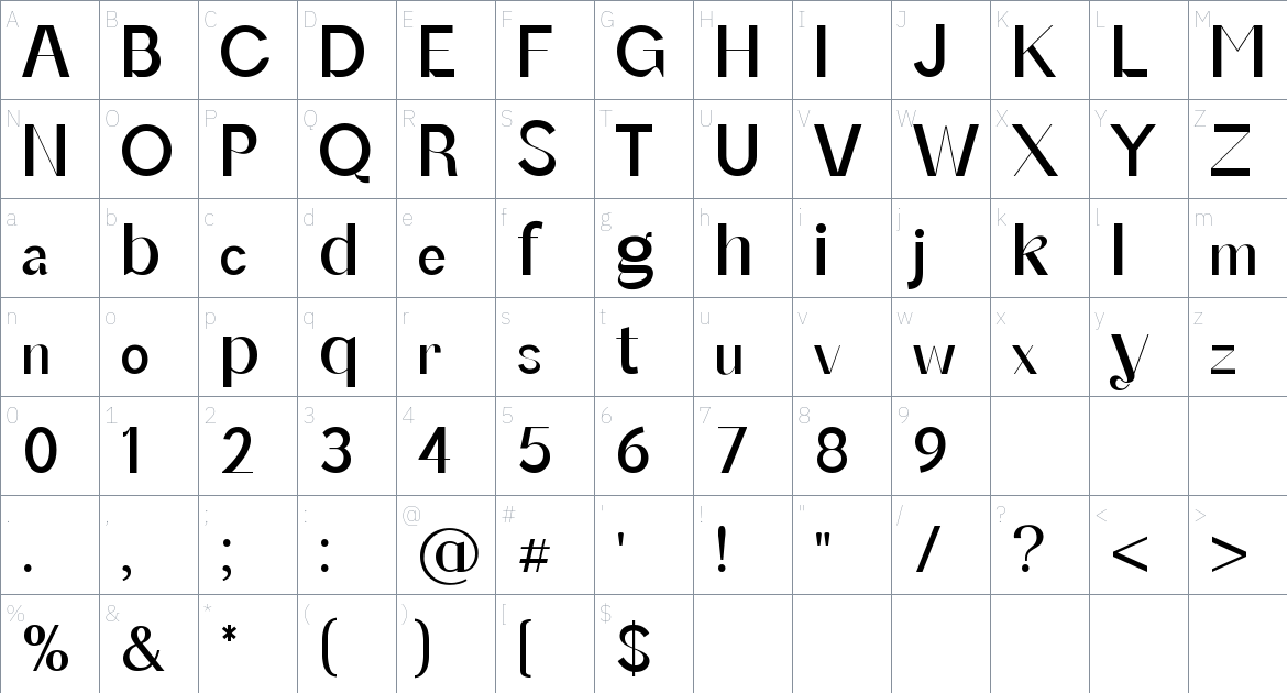 Stardust Celestina font Character Map