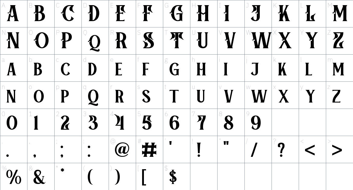 Aquero Font font Character Map