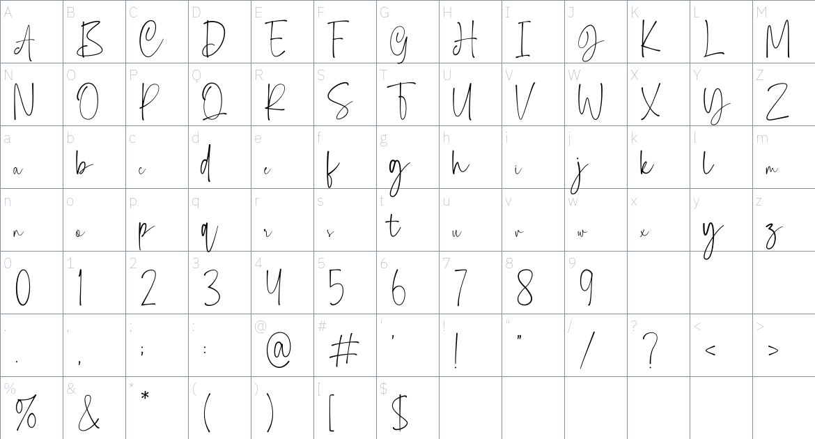 Jesyta font Character Map