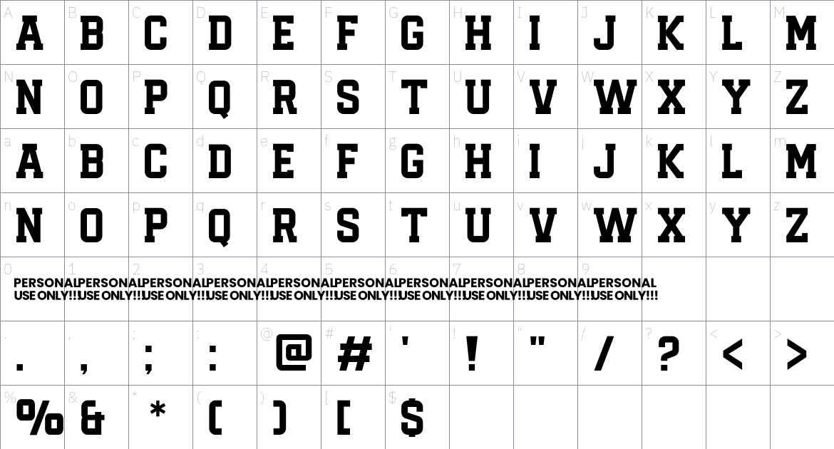 Sporting font Character Map