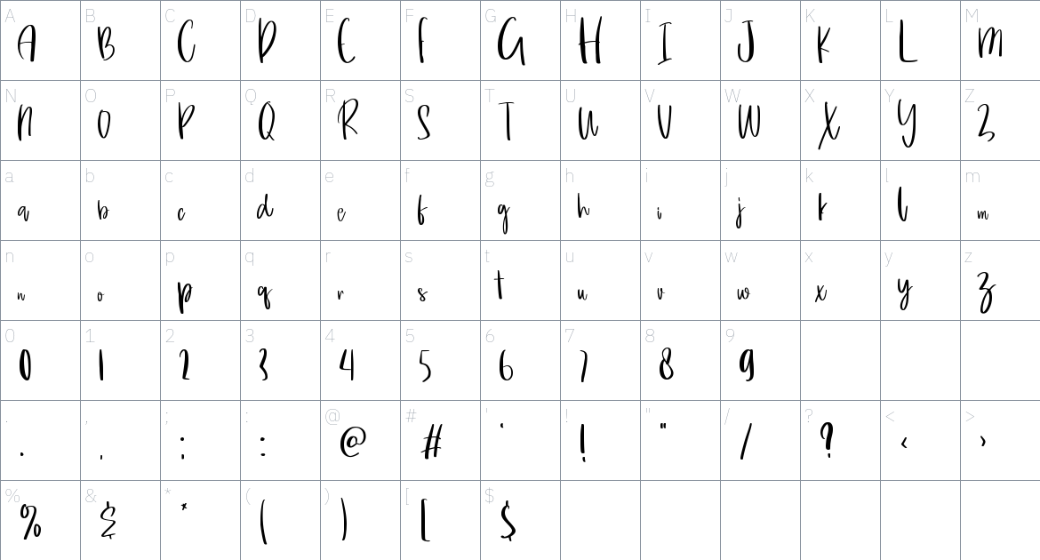 February Personal Use font Character Map