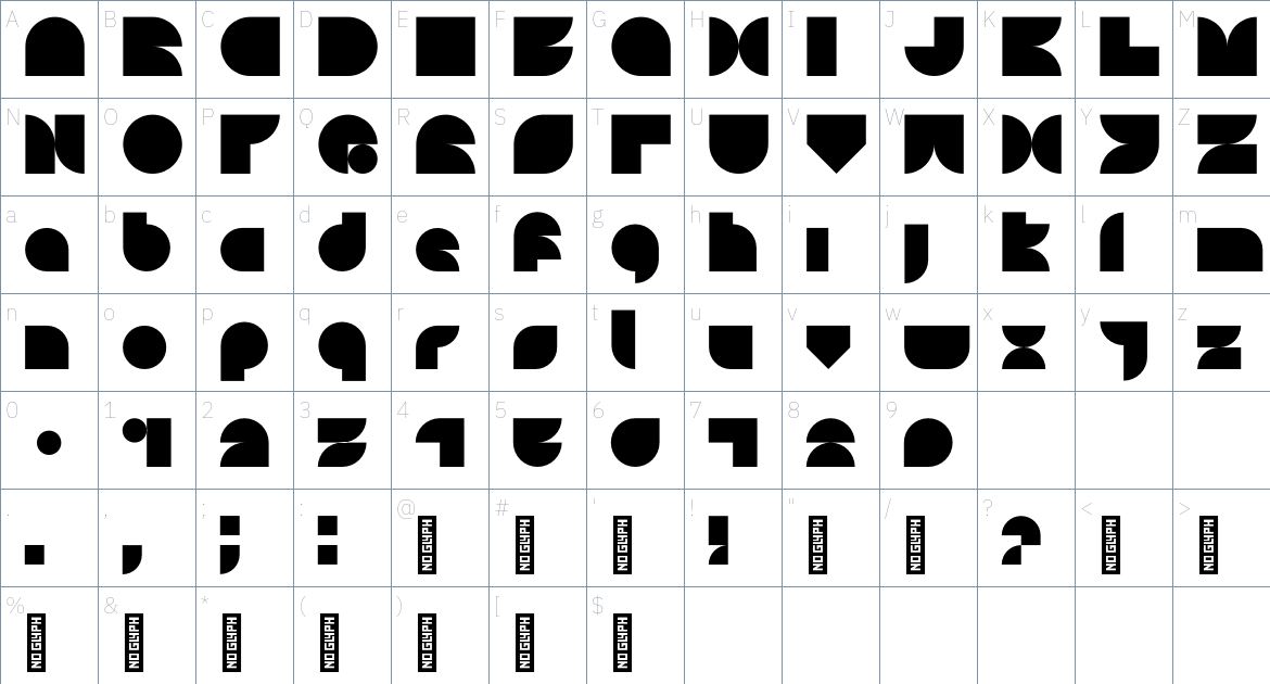 Amari Font 1/100 font Character Map