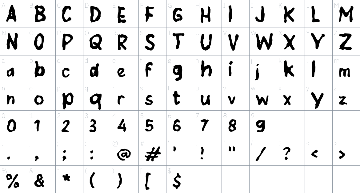 j Jape font Character Map