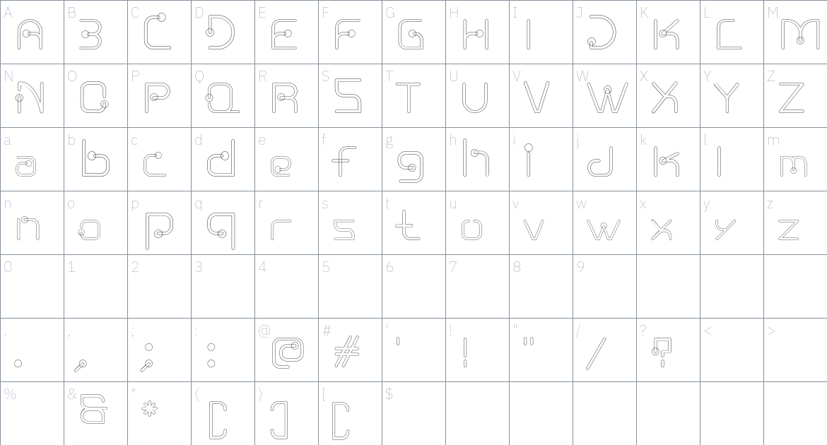 Nuixyber Glow font Character Map