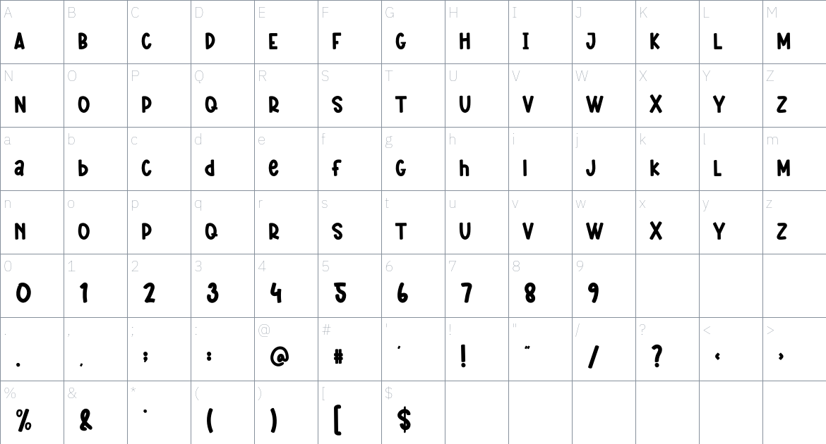 Smooth Cheese font Character Map