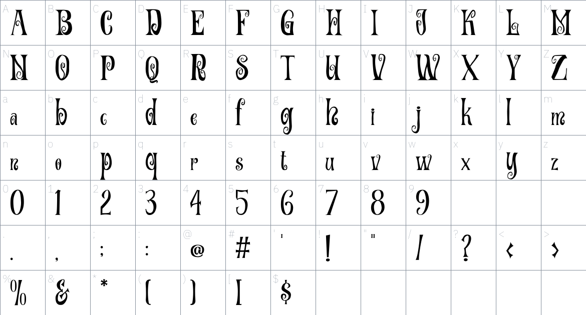 Lemonic Whisper font Character Map