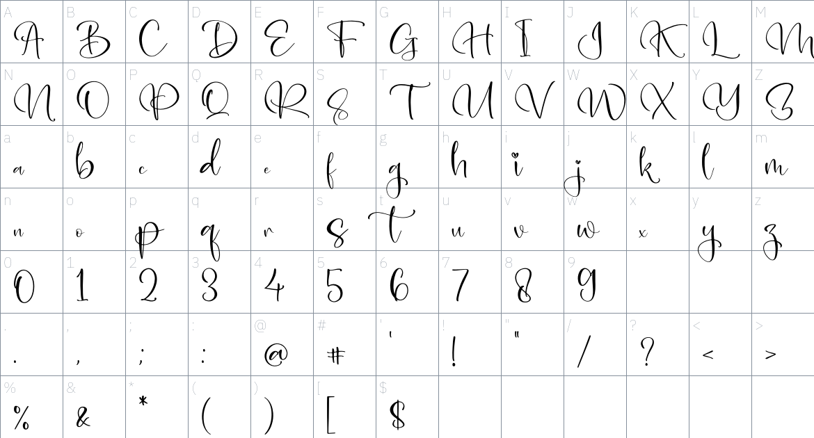 Aleani font Character Map