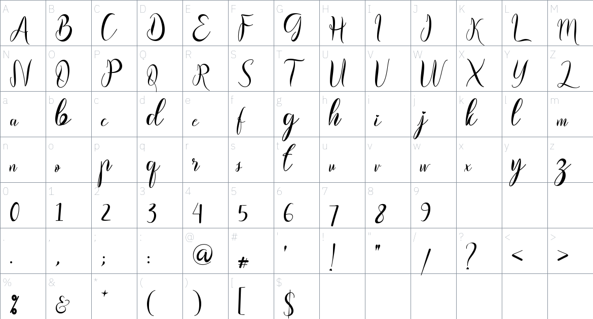 Bhaillia Font font Character Map