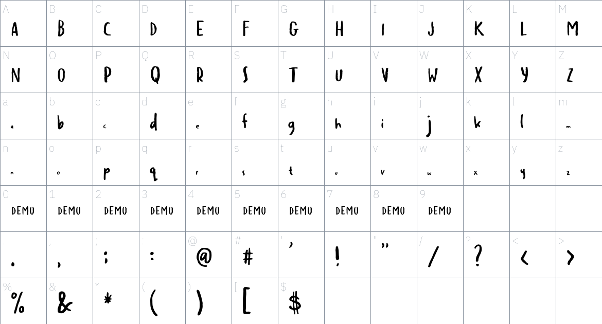 Malibu Font font Character Map