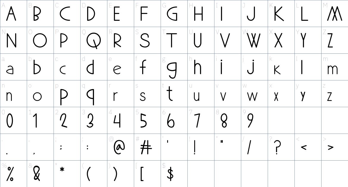 Lucky Dori font Character Map