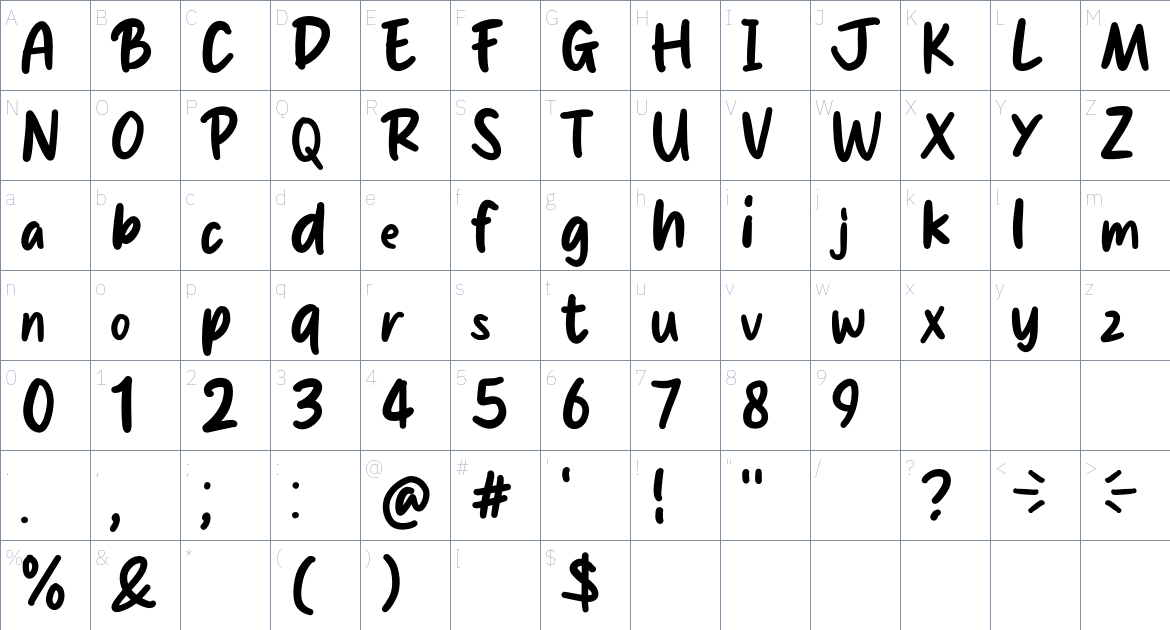 Supfun font Character Map