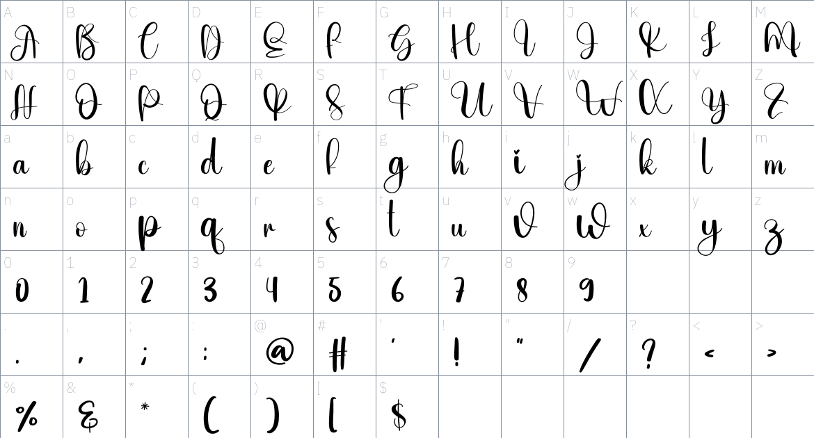 Monthly font Character Map