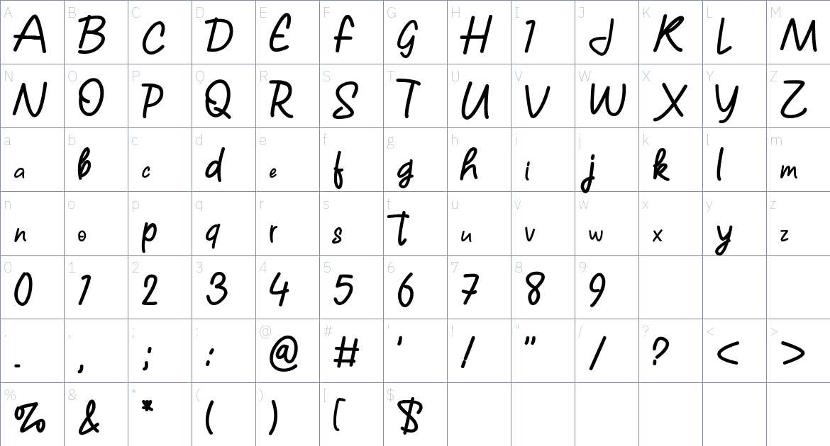 Gita Cinta font Character Map