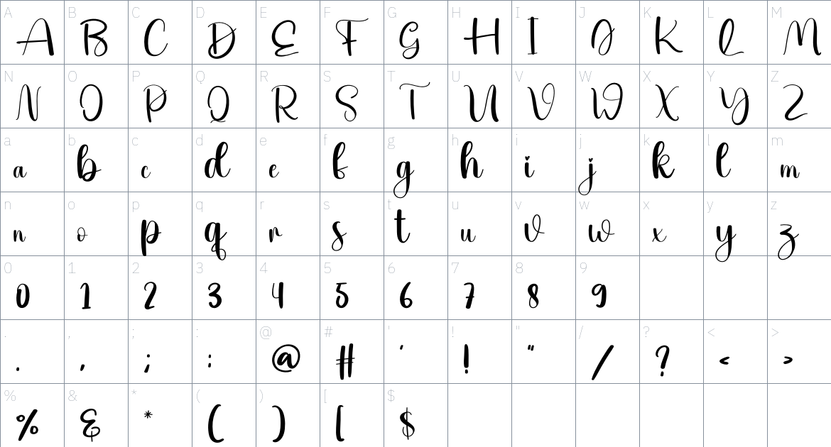 Light font Character Map