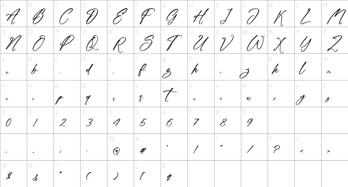 Kassoogih font Character Map