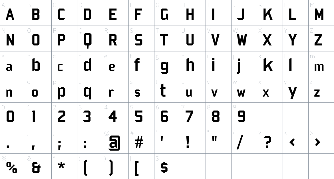 Bombardier Font font Character Map