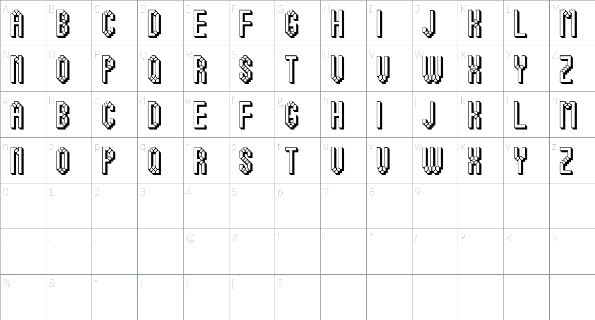 Rhinoceros font Character Map