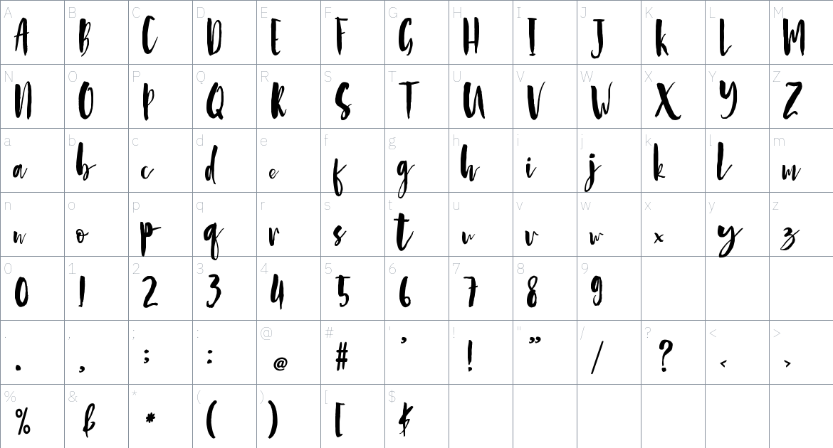 Bettside font Character Map