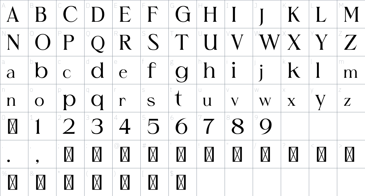 Grise font Character Map