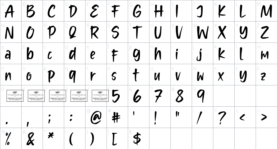 Marako font Character Map