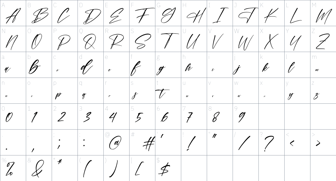 Monttena font Character Map