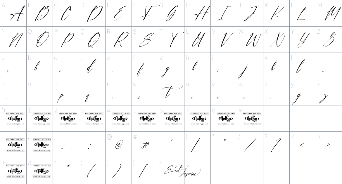 Sweet Jasmine font Character Map