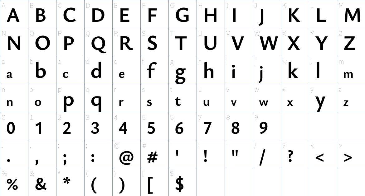 Ysabeau Office font Character Map