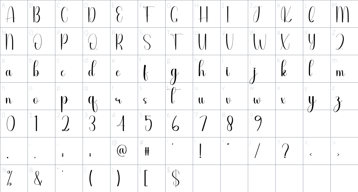 Shooting font Character Map