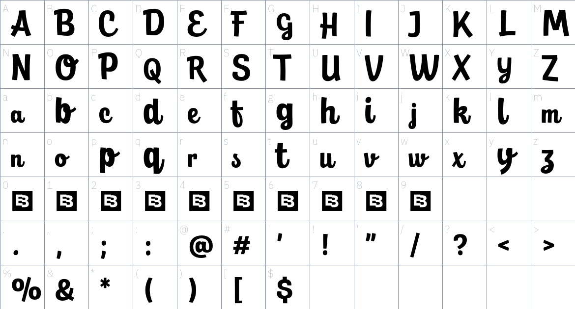 Fresh Market font Character Map