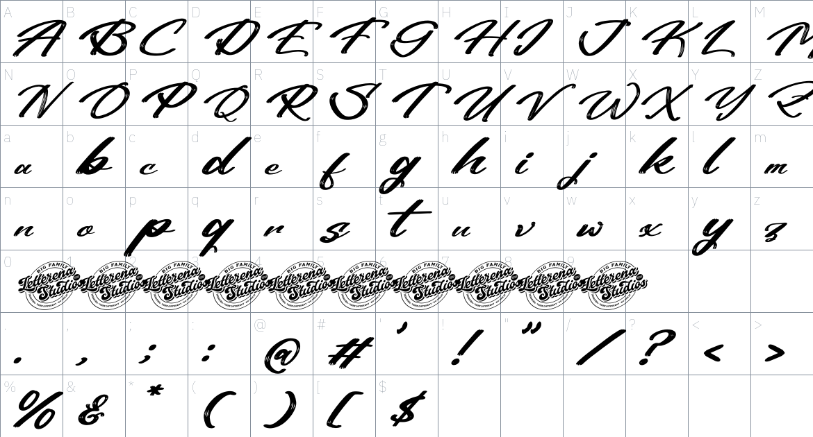 Asttelury font Character Map