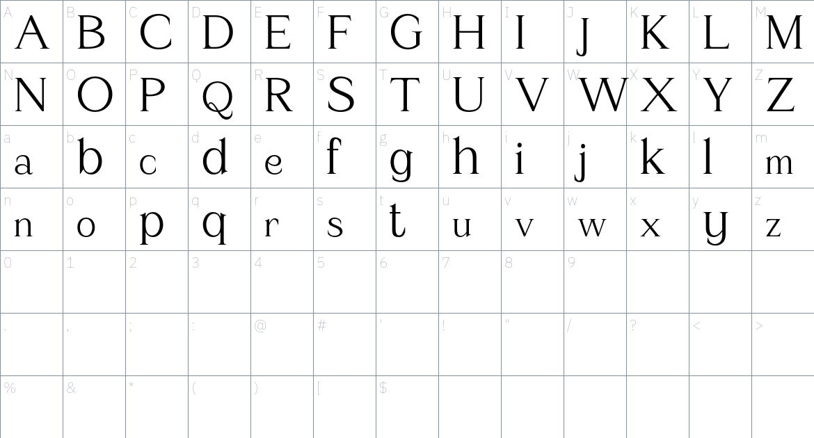 Amstir font Character Map