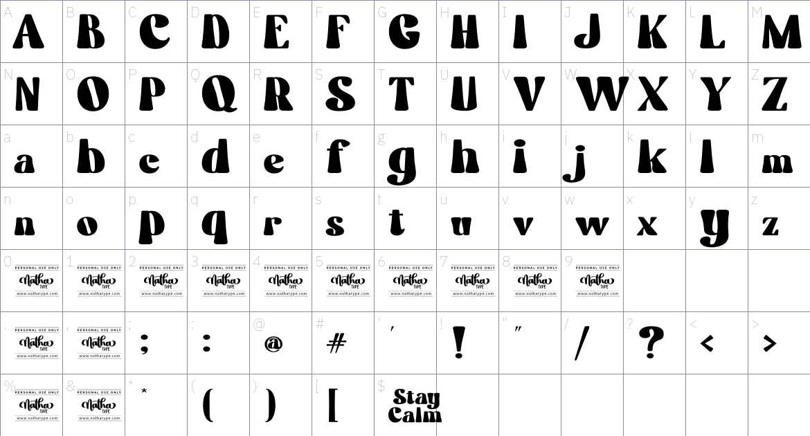 Stay Calm font Character Map