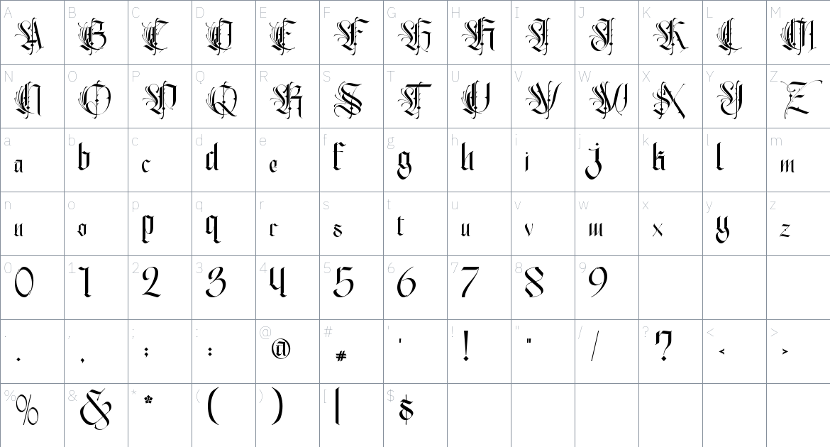 Browking font Character Map