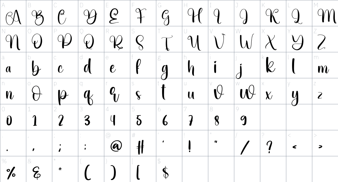 Bisney font Character Map