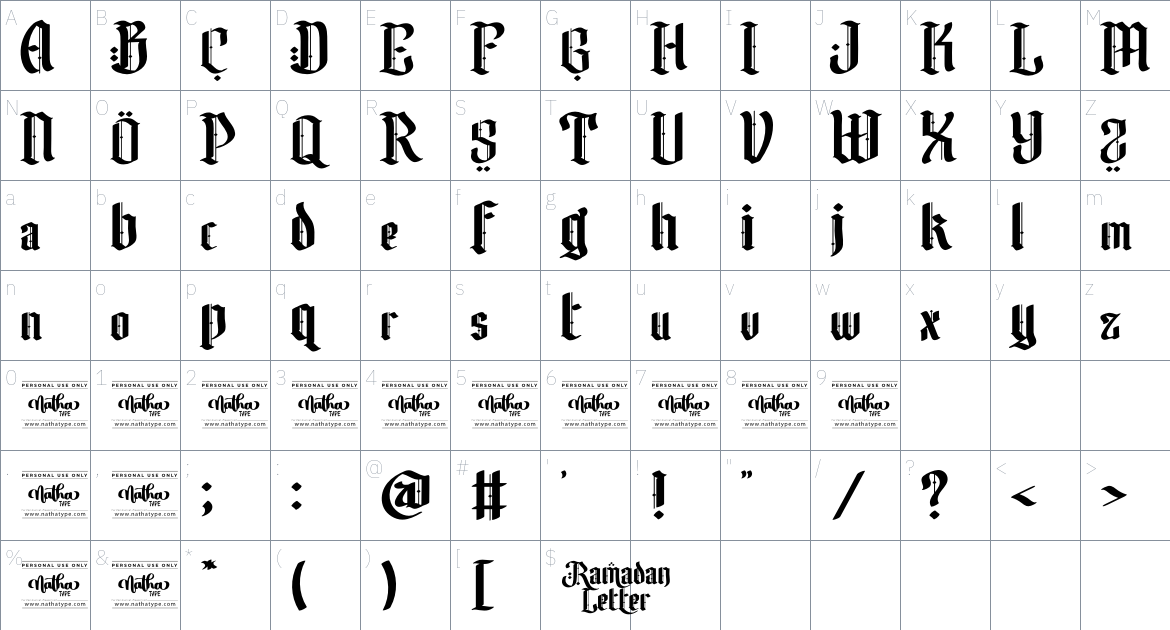 Ramadan Letter font Character Map