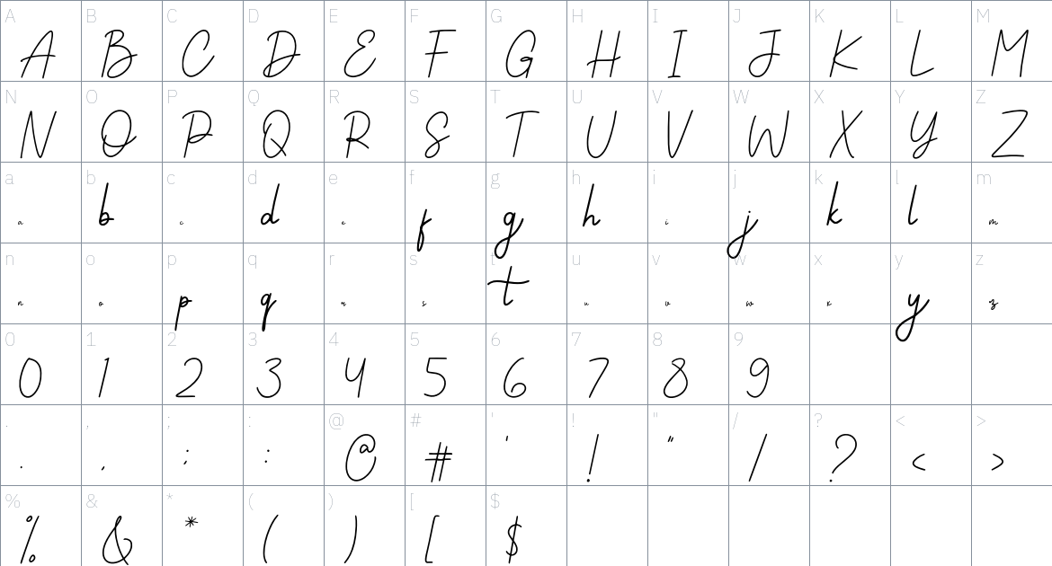 Cristine font Character Map