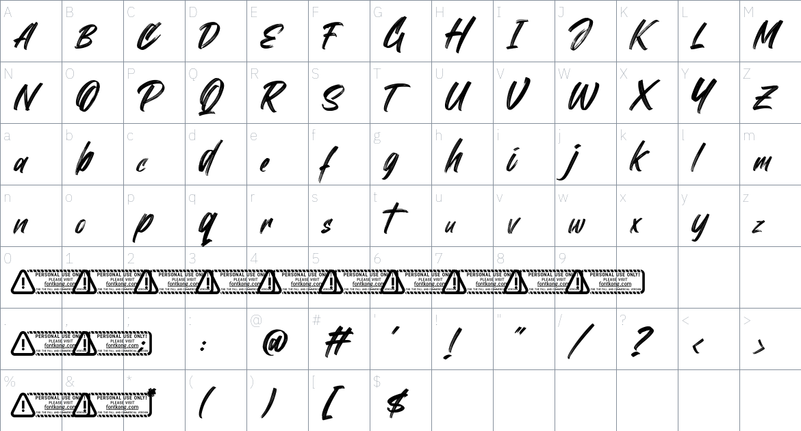 Thorny Rock font Character Map