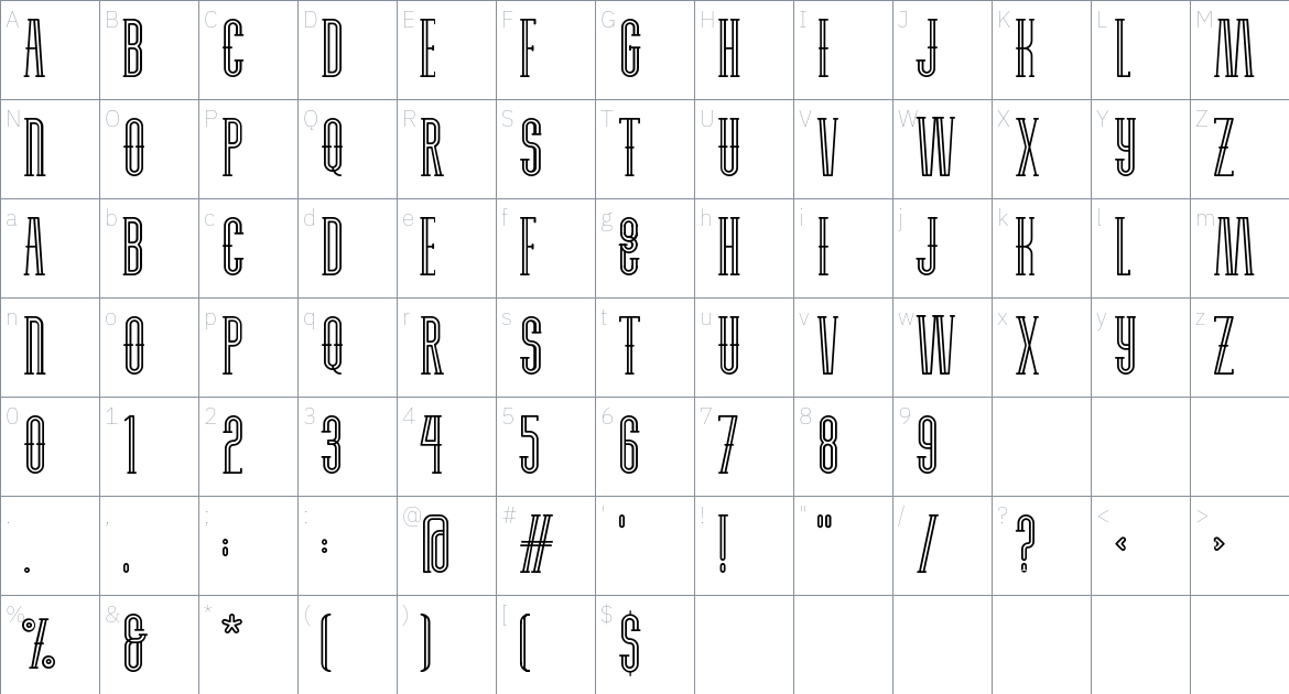 Deux Font font Character Map