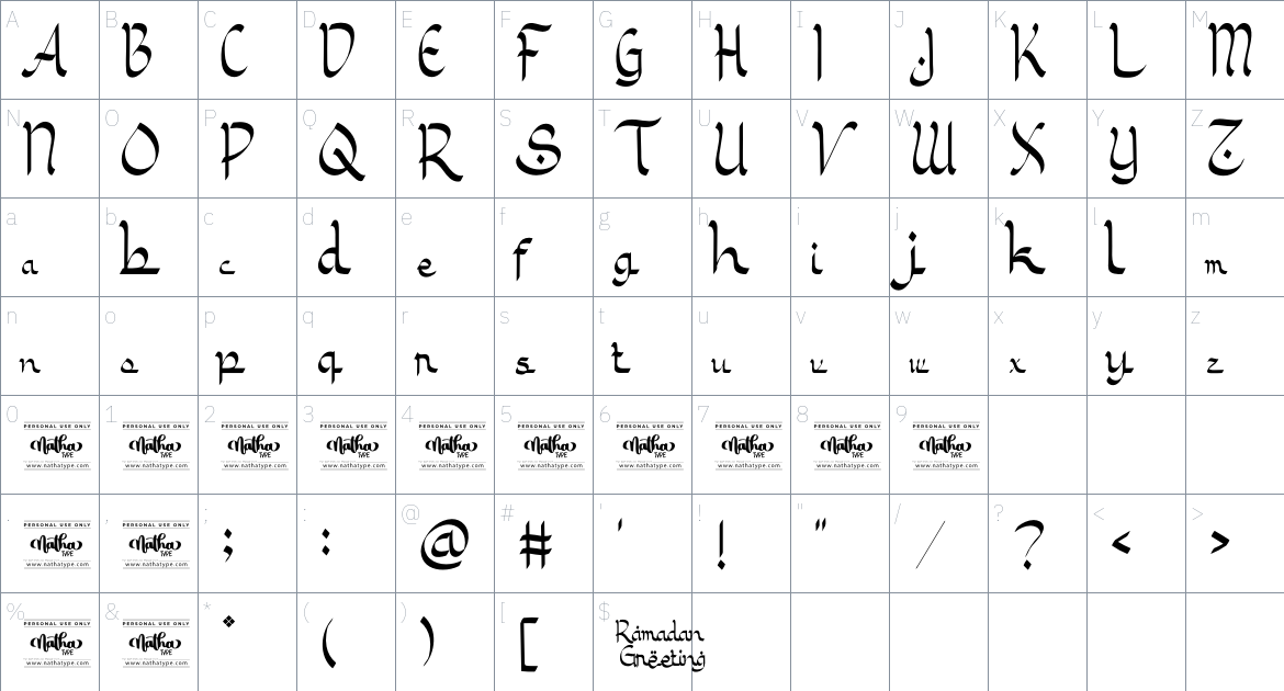 Ramadan Greeting font Character Map