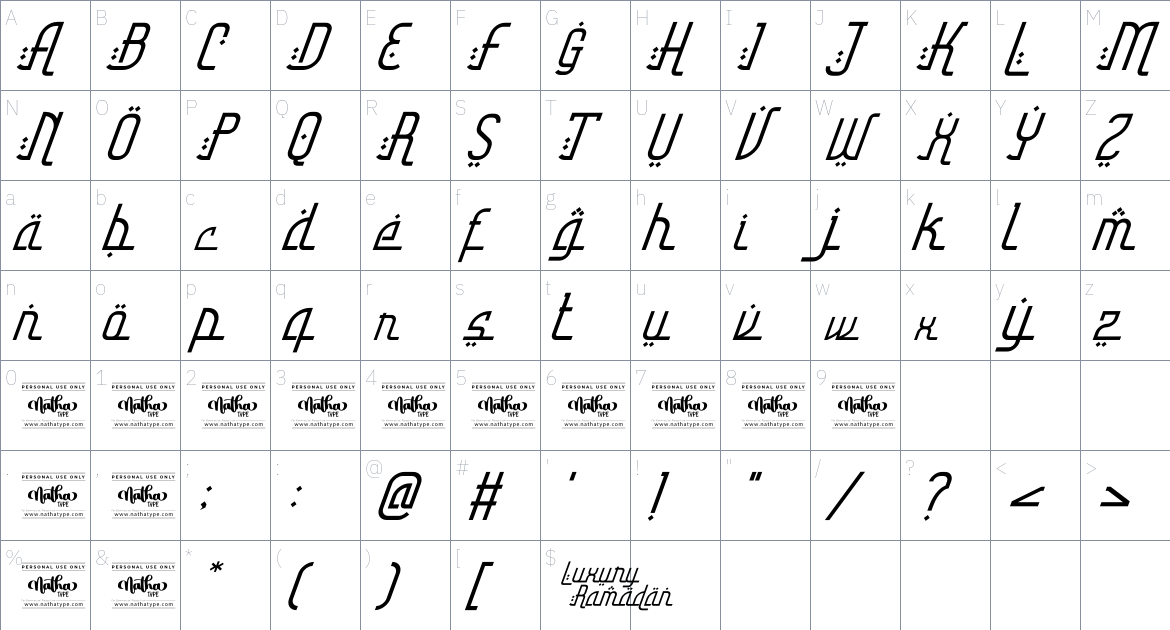 Luxury Ramadan font Character Map