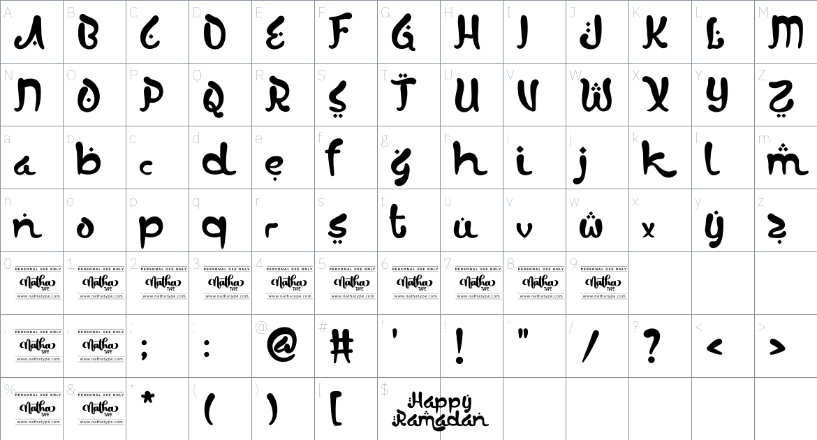 Happy Ramadan font Character Map