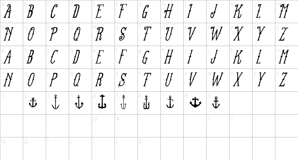 FT Anchor Yard Font font Character Map