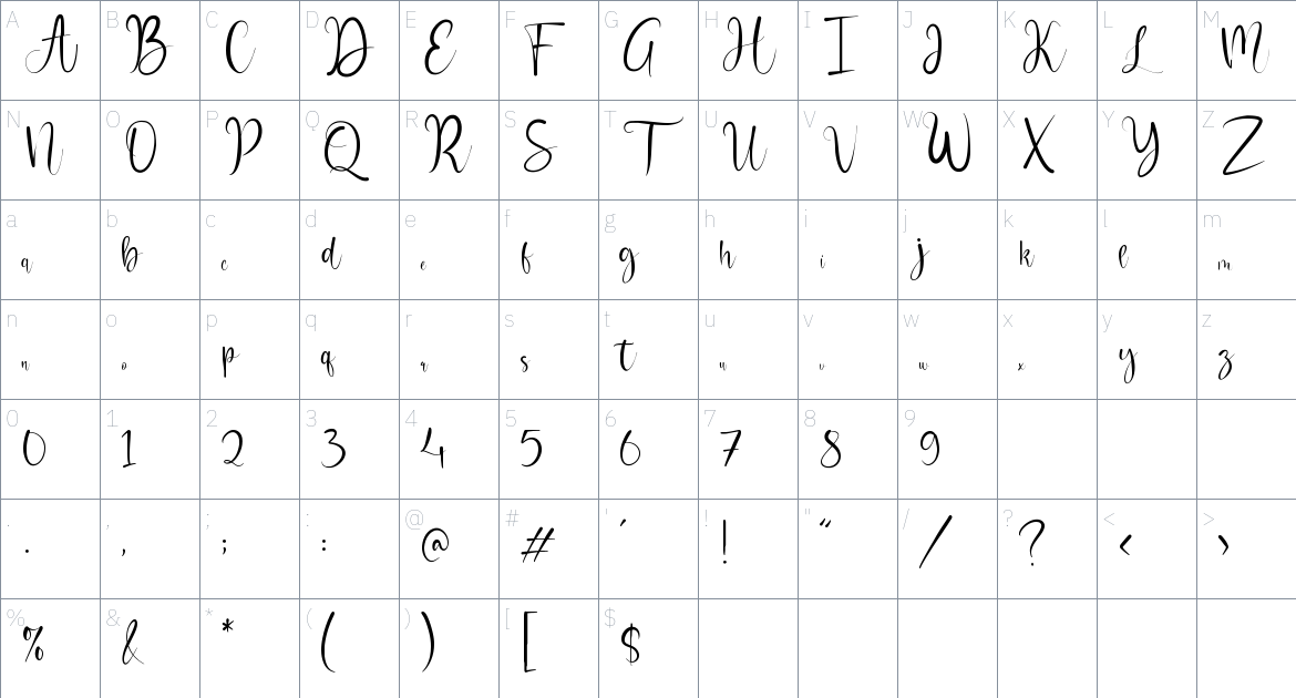 Camelluna font Character Map