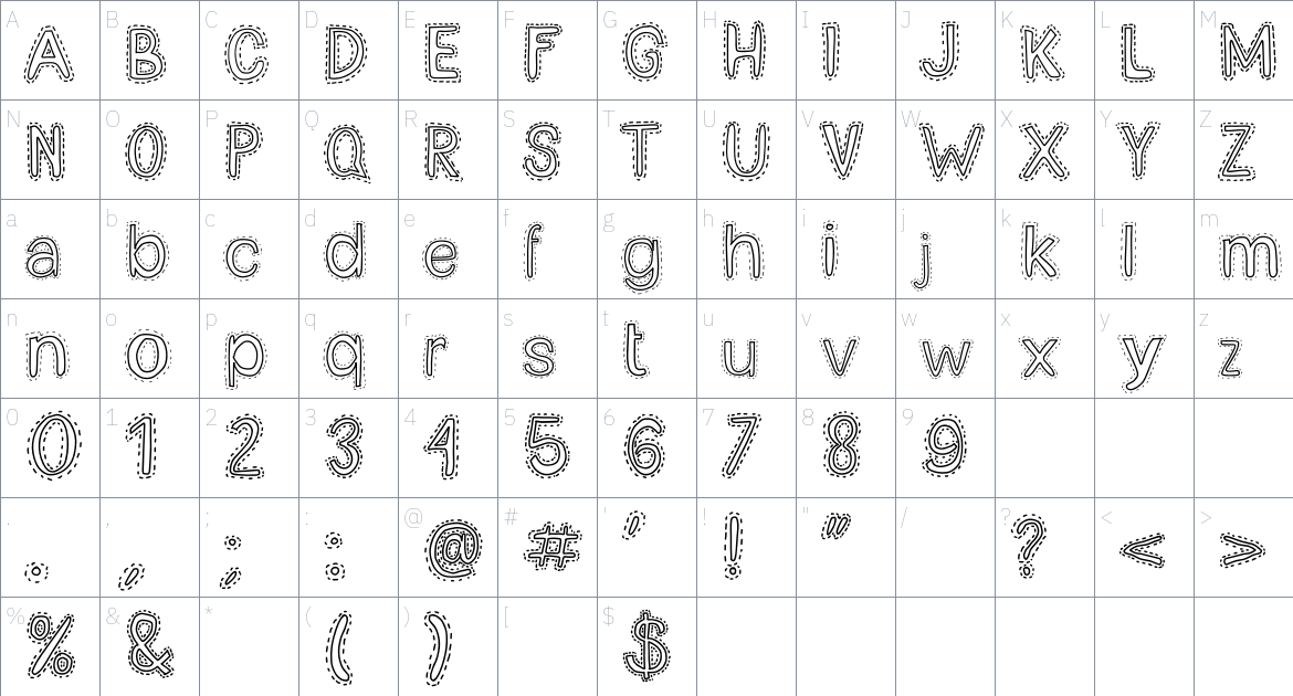 Correla stitch font Character Map