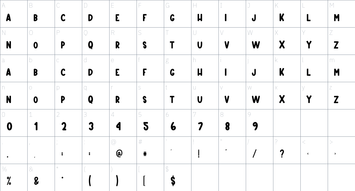 Horizon font Character Map