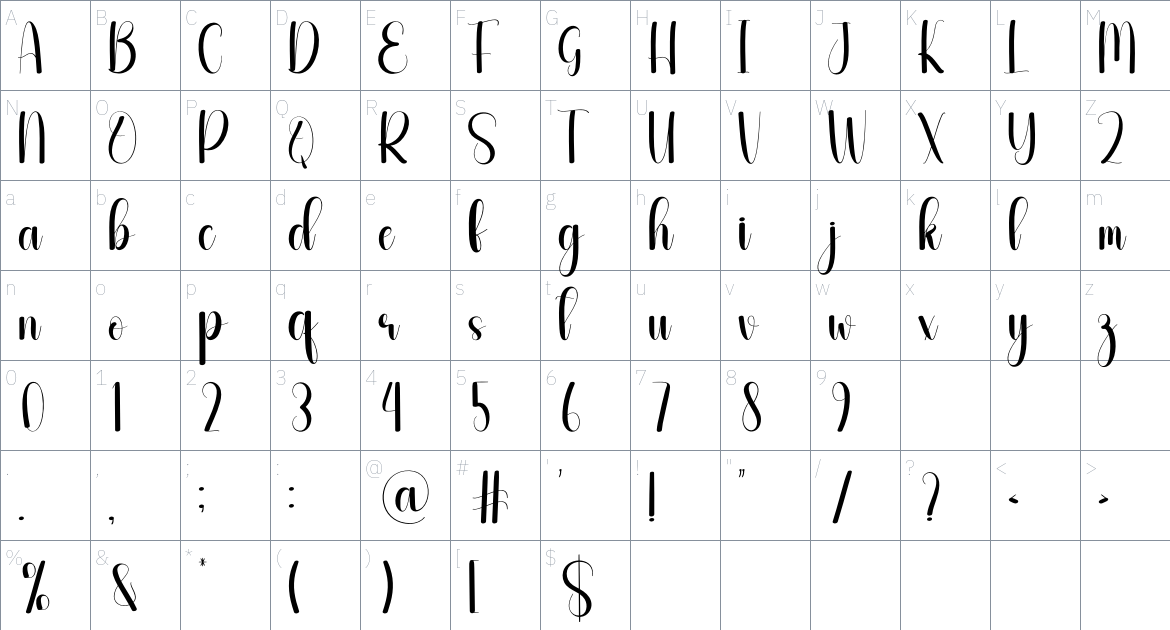 Youngish font Character Map