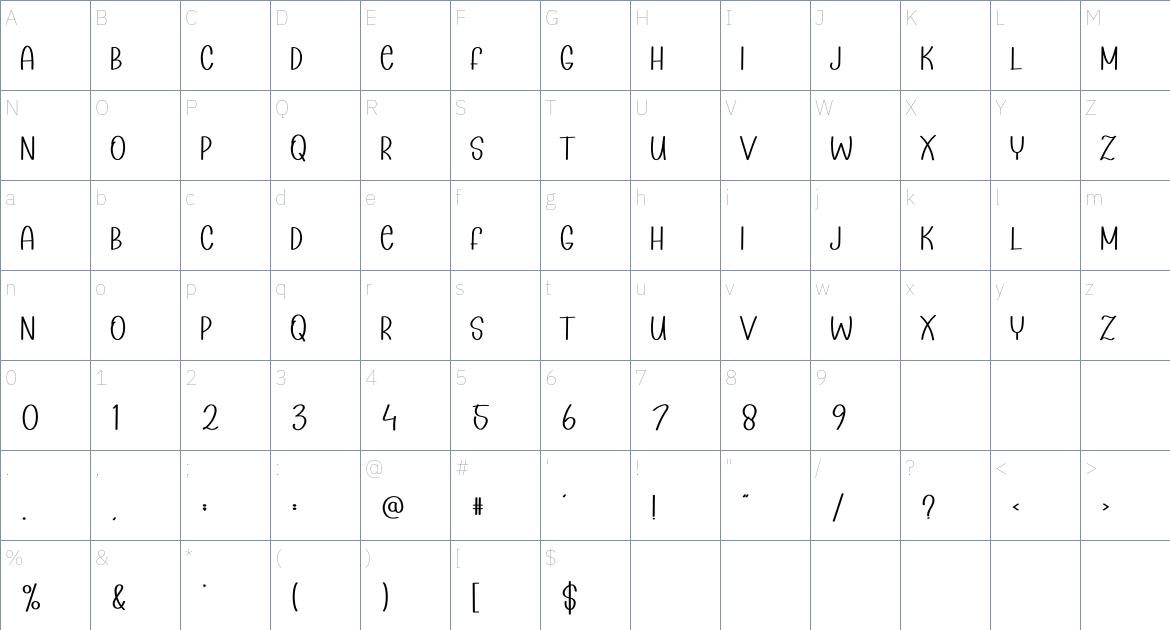 Sunny Cloudy font Character Map