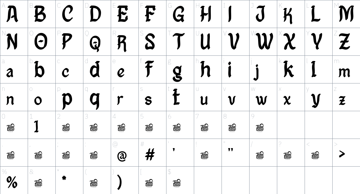 fael MAOOF Trial font Character Map