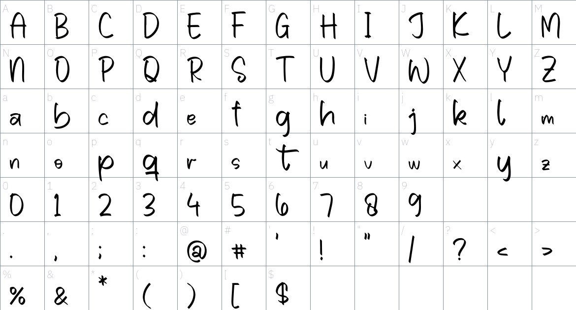 Sinter Cloudy font Character Map